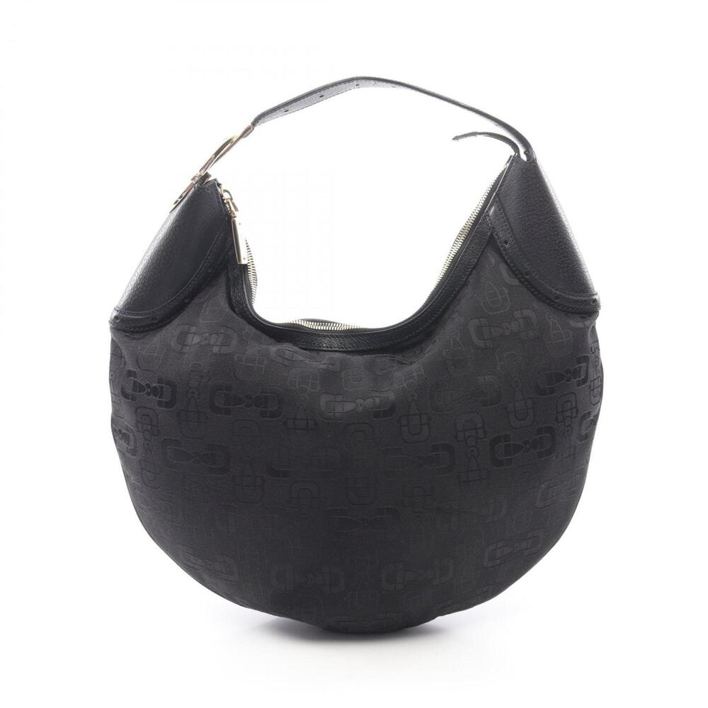 GUCCI Authentic Black Leather Horsebit Shoulder Bag